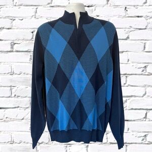 Carnoustie Merino Wool Argyle 1/4 Zip Sweater Men’s Large Blue Golf Pullover